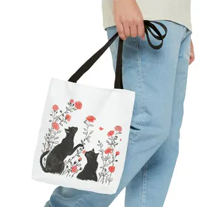 Stop & Smell the Roses, Black Cats Tote Bag