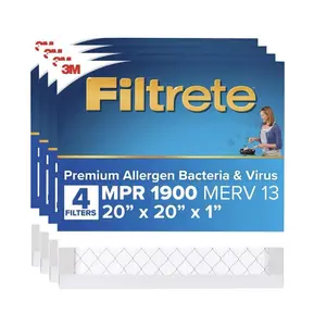 3M Filtrete 20x20x1 MERV 13 MPR 1900 Allergen Bacteria Virus Filter 4PK