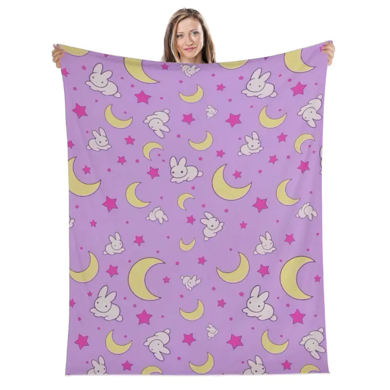 Usagi Blanket - Sailor Moon - Crescent Moon and Bunny Pattern Throw Blanket Summer Blanket Kawaii BlanketFather's Day, Thanksgiving, Children's Day, holiday gifts for children and family