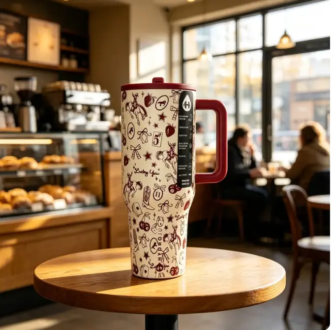 HydroJug 40oz Insulated Stainless Steel Reusable Water Bottle - HydroJug Classic Lucky Cowgirl Retro Rustic Western Art Print, Maroon Handle, Leak-Proof Lid, Portable Mug Tumbler Vacuum Flask for Adults' Coffee (1000-2000ml), Retro Western Art
