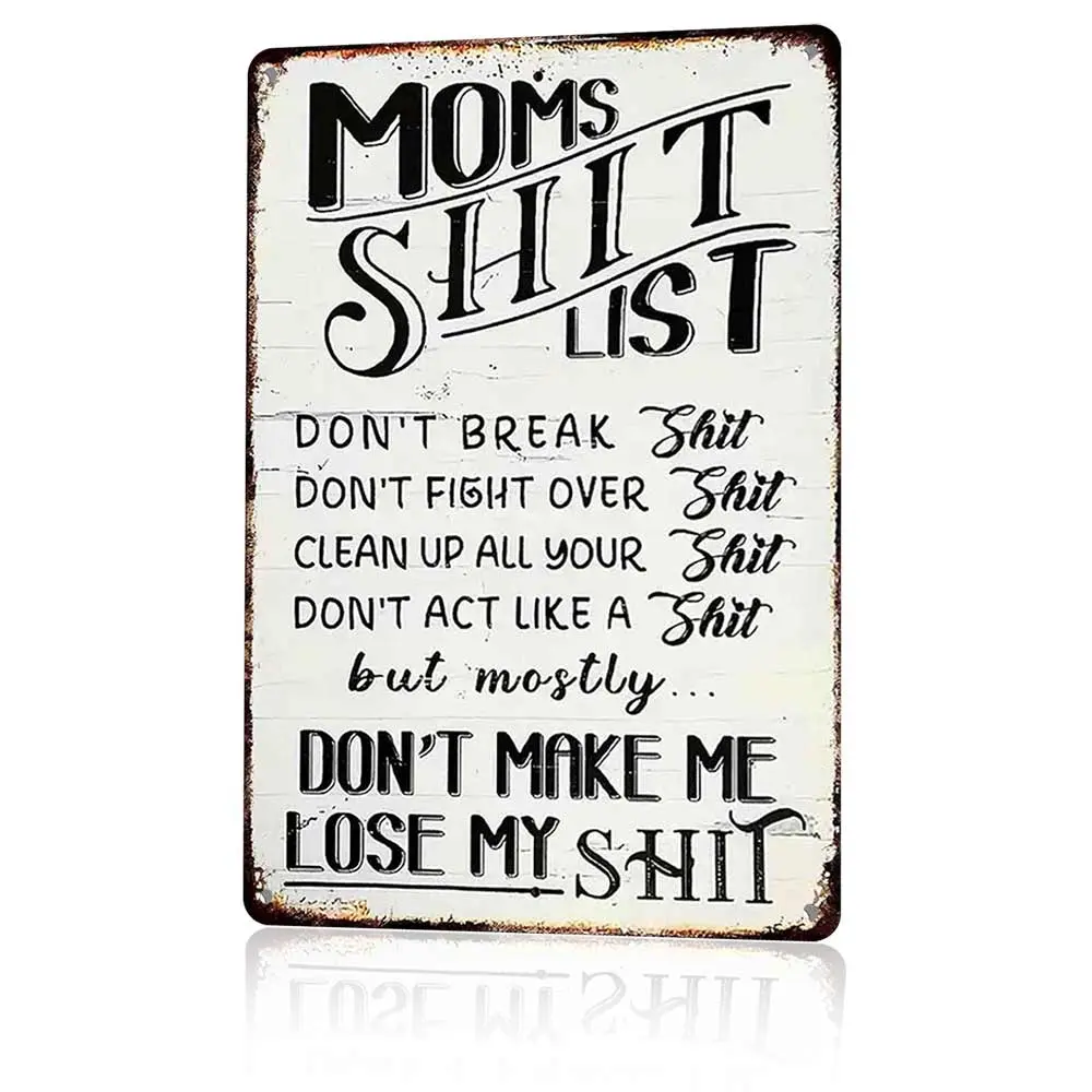 Funny Mom's Rules Aluminium Sign - 12x8in Metal Wall Plaque, Retro Farmhouse Home Decor, Mother's Day Kitchen Gift