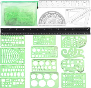 18 Pcs Geometric Drawing Templates Drafting Stencils Set with Storage Bag, Drawing Tools for Architecture Studying Office Designing