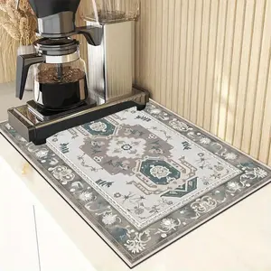 1 pc Floral & Geometric Patterned Coffee Pad, Kitchen Decorative Placemat - Quick-drying, Multi-functional Kitchen and Dining Home Mat, Perfect for Espresso Machines and Valentine's Day Decoration, Coffee Bar Accessories