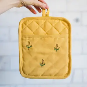 Yellow Embroidered Pot Holder