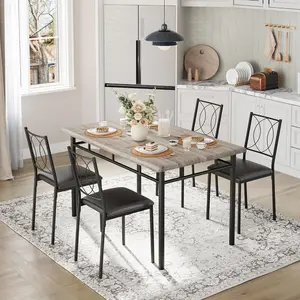 Farmhouse Dining Table Set for 4 - Dining Table with Upholstered Chairs, Wood Kitchen Table Set, Space-Saving Apartment Dining Furniture - Ideal for Small Spaces