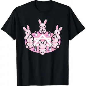 100% Cotton Bunny Rabbit Pink Pentacle Pentagram Pastel Goth Dark Humor T-Shirt Menswear Top graphic tee