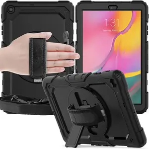 Case for Samsung Galaxy Tab A 10.1 Case 2019 | Herize SM-T510/T515 Shockproof Rugged Protective Case Cover with Built-in Screen Protector, 360 Stand,Hand Strap& Shoulder Strap for Galaxy Tab A 10.1 Inch-Black