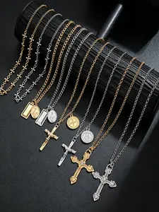 Fashion Cross Pendant Multi-Layer Necklace Set, Casual Style Clavicle Chain, Unique Design, Perfect Gift