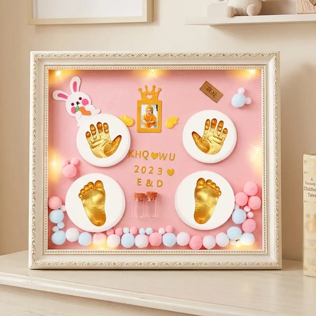 Handprint and Footprint Kit, Decorative Shadow Box for Newborns 0-3 Months, Personalized Memory Frame with LED Lights, Cute Nursery Decor, Baby Shower Gift, Perfect Baby Shower Gift