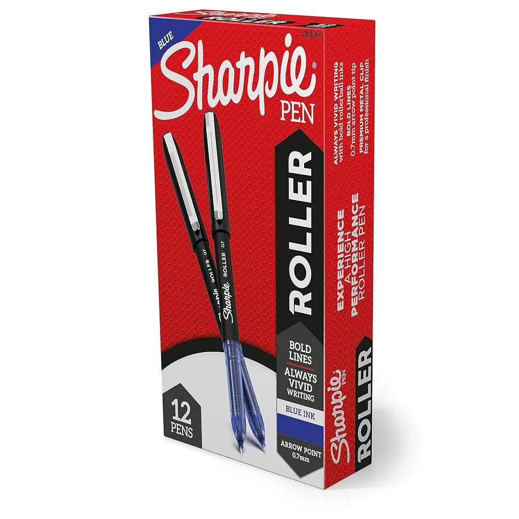 Sharpie Rollerball Pen, Arrow Point (0.7mm) Pen for Bold Lines, Blue Ink, 12 Count