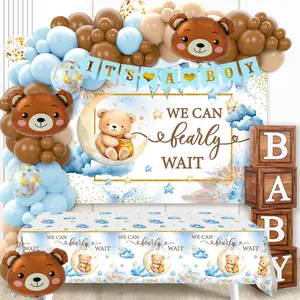 We Can Bearly Wait Baby Shower Decorations Teddy Bear Boho Balloons Boxes Banner Backdrop Tablecloth Boy Gender Reveal Decor