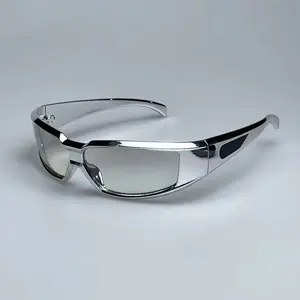 Futuristic Silver Wrap Sunglasses - Y2K Cyberpunk Style Sunnies