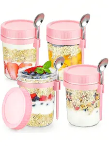 16oz Glass Overnight Oats Jars with Lids and Spoon Set for Meal Prep, Cereal, Yogurt, Salad, and More Airtight Container