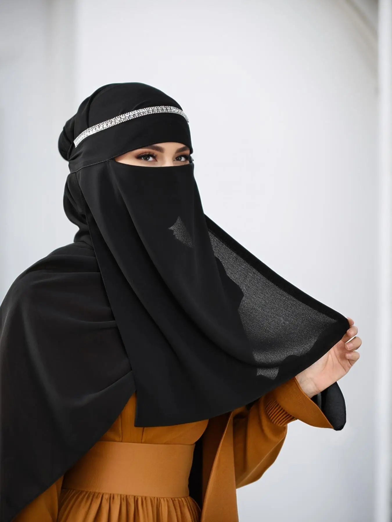 Women's Elegant Solid Color Rhinestone Decor Instant Hijab, Fashion Breathable Comfortable Hijab for Daily Wear, Women's Islamic Clothing for All Seas