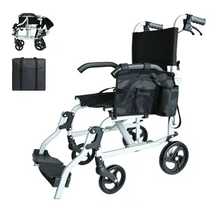 Light Gray Folding Aluminum Wheelchair, Ultra Lightweight 18 LBS Portable Compact Wheelchair with 18 Inch Seat Width, Smooth Mobility for Daily Outdoor Travel