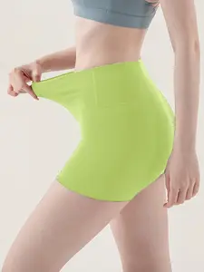 Women's Solid High Waist Sports Gym Soft Stretch Seamless Cycling Shorts, High Stretch Skinny Shorts for Yoga Gym Workout, Ladies Sportswear Bottoms for Indoor Outdoor Wear, Seamless Yoga