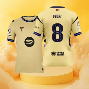 8# Pedri 25 26 Away Yellow Short Sleeve Soccer Jersey Fans Version