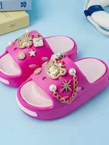New Cartoon Crown Gold Bear Fashion Versatile Slippers, Patchwork Flat Heel Shoes, Unisex Summer Sandals 831