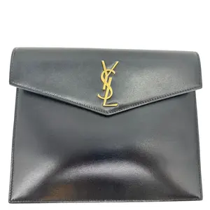 Pre-owned Yves Saint Laurent Leather Clutches & Wristlets Uptown Smooth Pouch Black