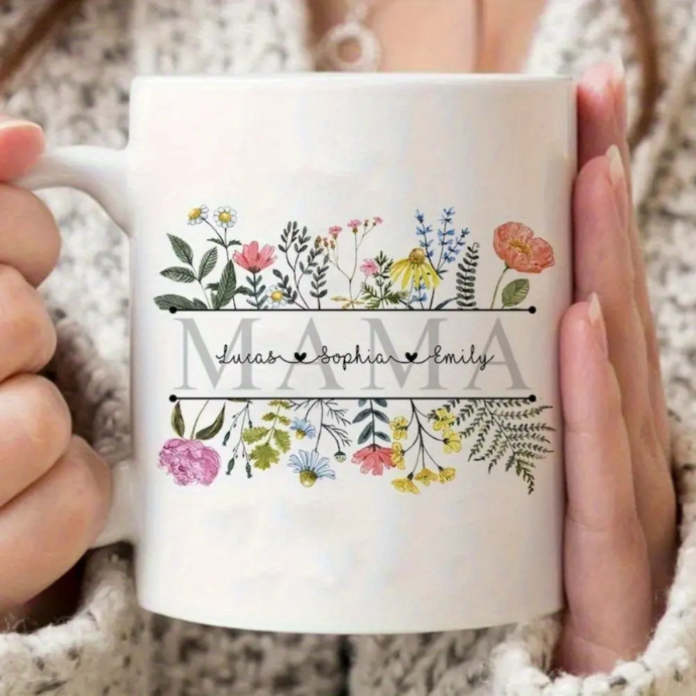 Ceramic Personalized Wildflower Mama Drink Mug - Custom Cup for Mom with Colorful Floral Design, Ideal Gift for Mother’s Day, Christmas, Hand Wash Only Kitchenware Drinkware