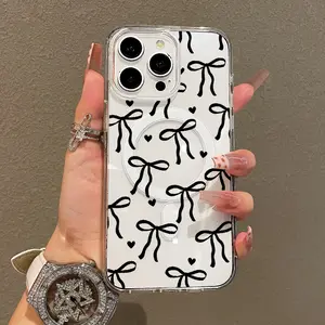 Soft Girl Magnetic Case for iPhone11/12/13/14/15/16/17/promax, Bow And Heart Pattern Lightweight, Drop-Proof, MagSafe Compatible | Perfect for Teen Girls