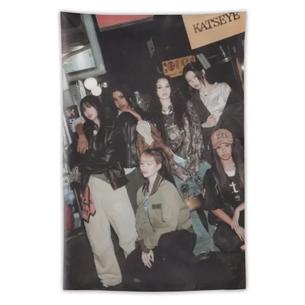 Katseye Kpop Wall Tapestry 3x5 FT Fabric Poster for Bedroom Dorm Studio Decoration