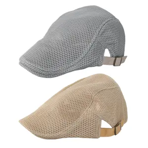 2PCS Mens Breathable Mesh Summer Hat Adjustable Flat Cap Newsboy Beret Ivy Cap Irish Cabbie Fishing Hats