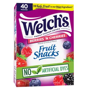 Welch's Fruit Snacks, Berries 'N Cherries Snack Box, Gluten Free, 0.8oz Snack Packs (Pack of 40)