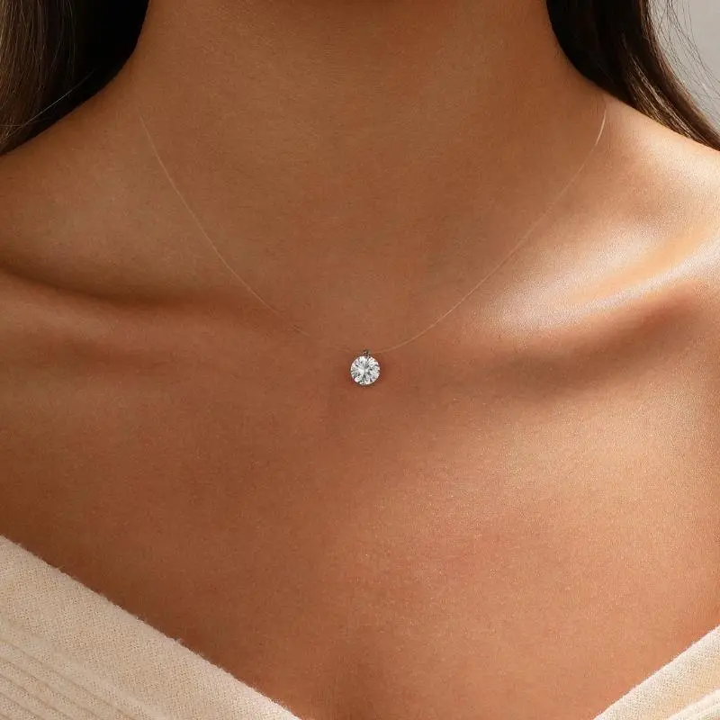 DUOREM Elegant Silver Fish-Shaped Pendant Necklace with Large Sparkling Diamond 39cm Chain 5cm Extender Adjustable for Daily Wear