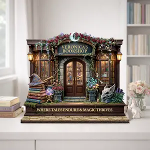 Personalized Bookshop Sign, Miniature Wooden Bookstore Decor, Custom Name Bookshelf Sitter, Floral Cottagecore Librarian Gift for Book Lover, Bookshelf Trinkets, Book Lover Gifts