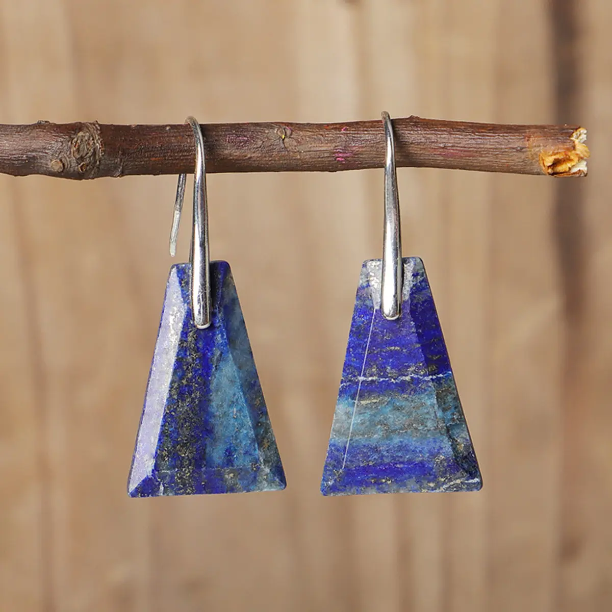 Lapis Lazuli Gemstone Earrings - Natural Healing Stone Trapezoidal Dangle Crystal Drop Earrings - Boho Earrings for Women - unique earrings