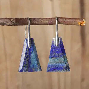 Lapis Lazuli Gemstone Earrings - Natural Healing Stone Trapezoidal Dangle Crystal Drop Earrings - Boho Earrings for Women - unique earrings