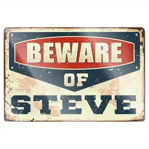 1pc, "Beware of Steve" Vintage Metal Sign, 8x12 Inch, Eclectic Style, Wall Hanging, Multipurpose Decor for Bar, Man Cave, Bedroom, Bathroom, No Electricity Needed, Home Decor Art bar wall Vintage Grow Up Iron Signage Decorative Lightweight Print Tin