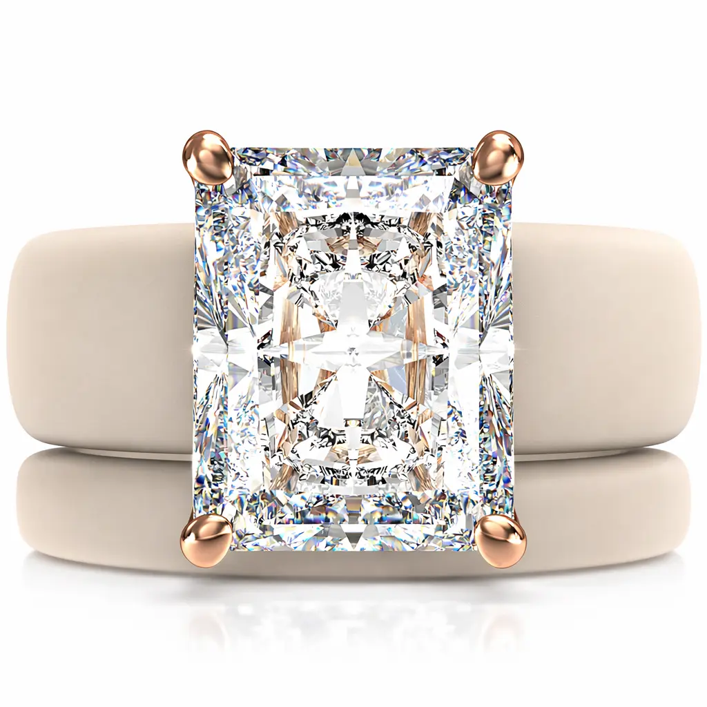 Emerald Cut CZ Silicone Ring Set for Women, Stackable 2-Ring Set, 10x8 mm CZ Stone, Thin Band, Patented Design, GlowStone Collection