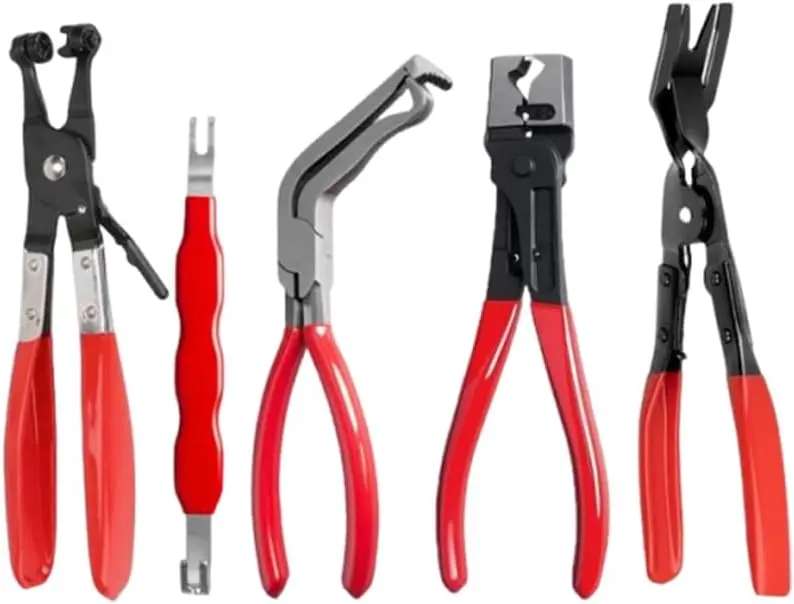 5-Piece Carbon Steel Automotive Electrical Disconnect Pliers Kit for Car Repair & Maintenance - 60° Angled Connector Separator, Hose Clamp Pliers, Trim Clip Removal Tool, Plug Release, Wire Terminal Remover