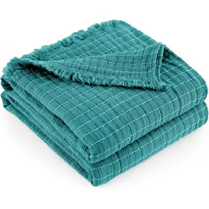 Muslin Throw Blanket for Bed 100% Cotton Gauze Fall Lightweight Soft Cozy Breathable Summer Throws for Adults All Use,90"x90" Queen Size Teal