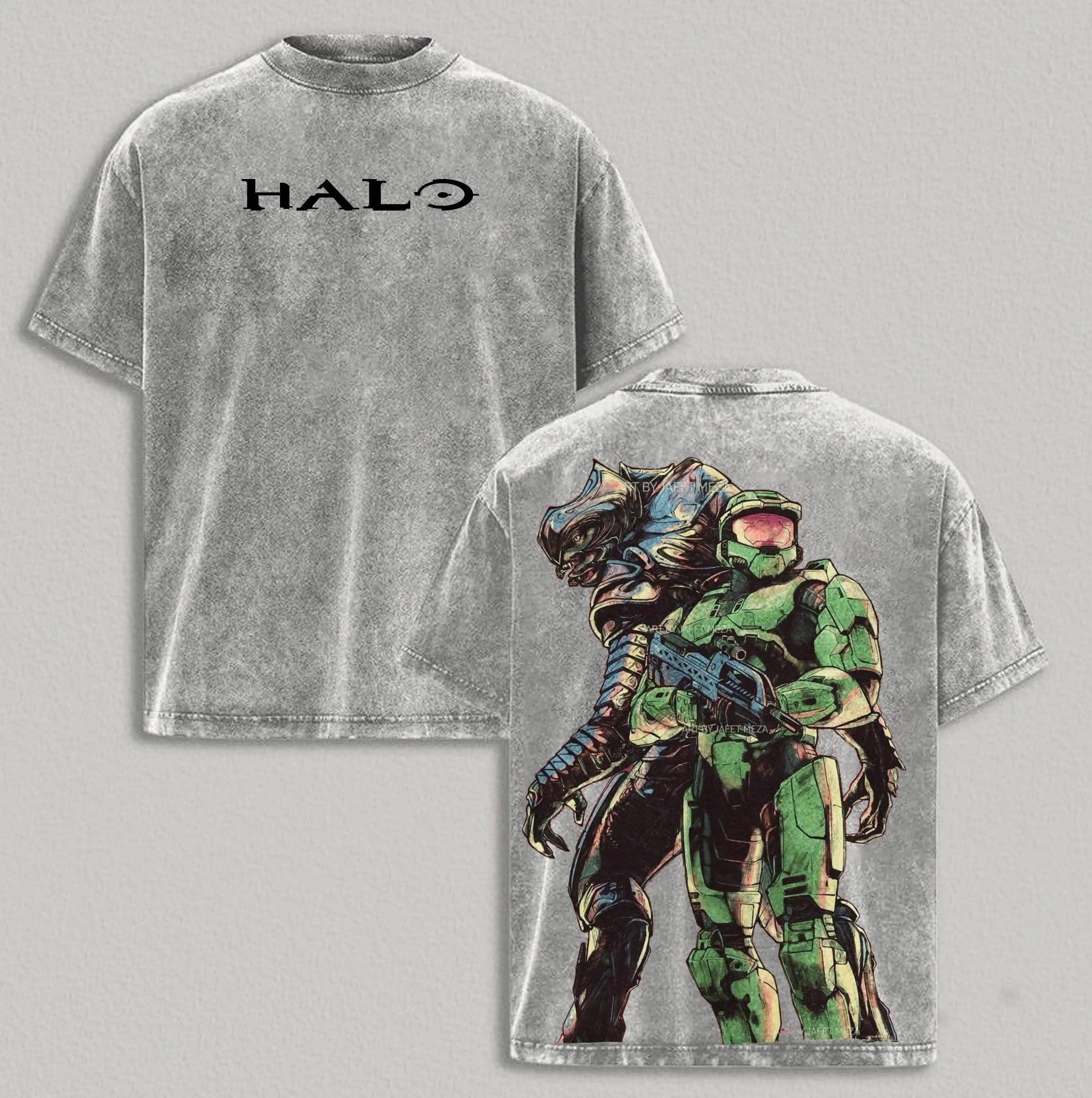 Halo Master Chief & Arbiter Vintage Acid Wash Graphic Tee - Premium Heavyweight Cotton Retro Gaming T-Shirt - Streetwear Fan Merch Gift - High Quality DTG Print