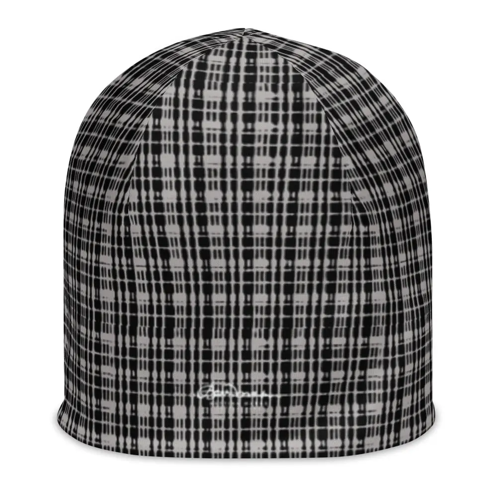 Grey Tight Plaid All-Over Print Beanie