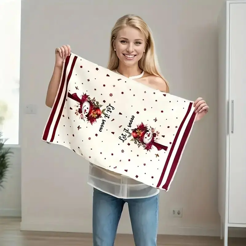 Cute Christmas Kitchen Towel, Decorative Soft Microfiber Dish Cloth, Winter Holiday Print Santa Design, 23.62 X 15.75 Inches, Bathroom Handkerchief Decor, soft cleaning towel, Decorative Towels