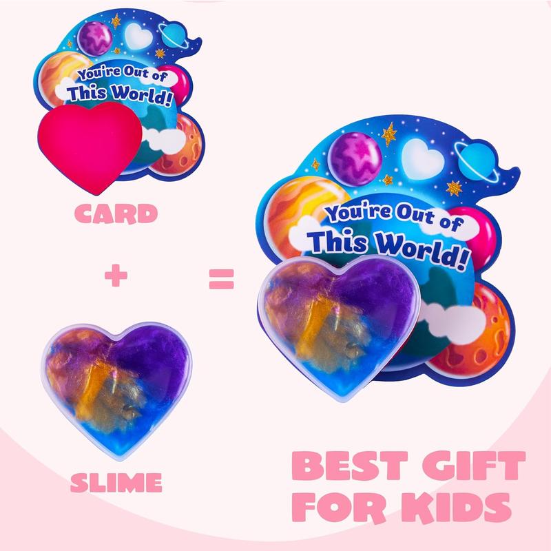 30 PCS Valentine Day Gift Cards with Galaxy Slime Stress Relief Fidget Toys for Kids Classroom Exchange Prizes, Valentines Party Favor