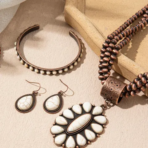 Boho Style Beaded, Vintage Necklace and Earring Set & Dangle Earrings & Bracelet, Fashion Jewelry Accessories for Women, Ideal Gifts, Elegant Matching Jewelry Set