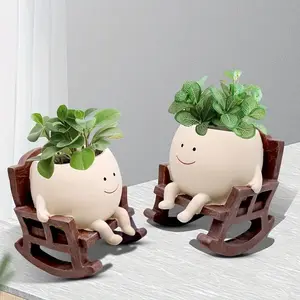 2-Pack Cartoon Design Resin Vase, Modern Plant Vase, Cute Chair Design Flower Pot with Drainage Holes, Home Office Desk Decorative Vase, Adorable Table Decoration