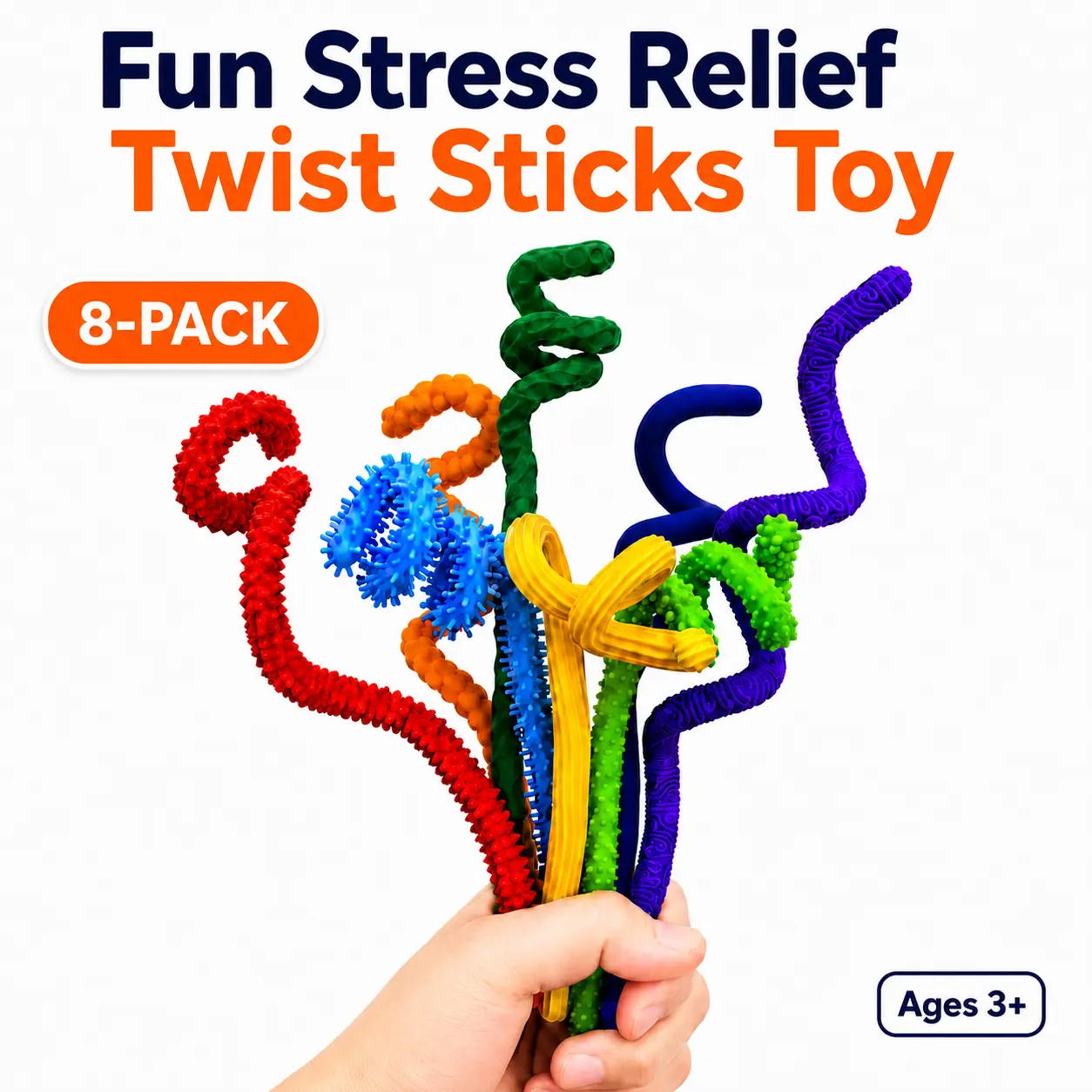 8-Pack Textured Silicone Stress Relief Sensory Stick Toys - Unisex Twist-Bend-Shape Fidget Tools for Children Development, Silent Use, Science Gifts, Travel & Classroom, Back To School Haul, Soft Silicone