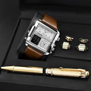 FEICE Men's Square Sport Watch| 50mm Oversized Dial, Dual Movement, Men’s Waterproof Luminous Sport Watch in silver display