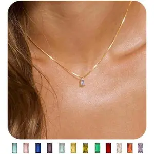 Diamond Necklaces for Women 14K Gold Plated Emerald Birthstone Necklace for Women Mothers Dainty Gold Necklace Blue Green Cubic Zirconia Pendant Necklace Birthday Gifts for Women Jewelry