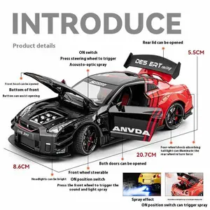 1:24 GTR R35 Skyline Ares Sports Car Spray Alloy Diecast Model Car Sound & Light Classic Collectibles Birthday Gifts