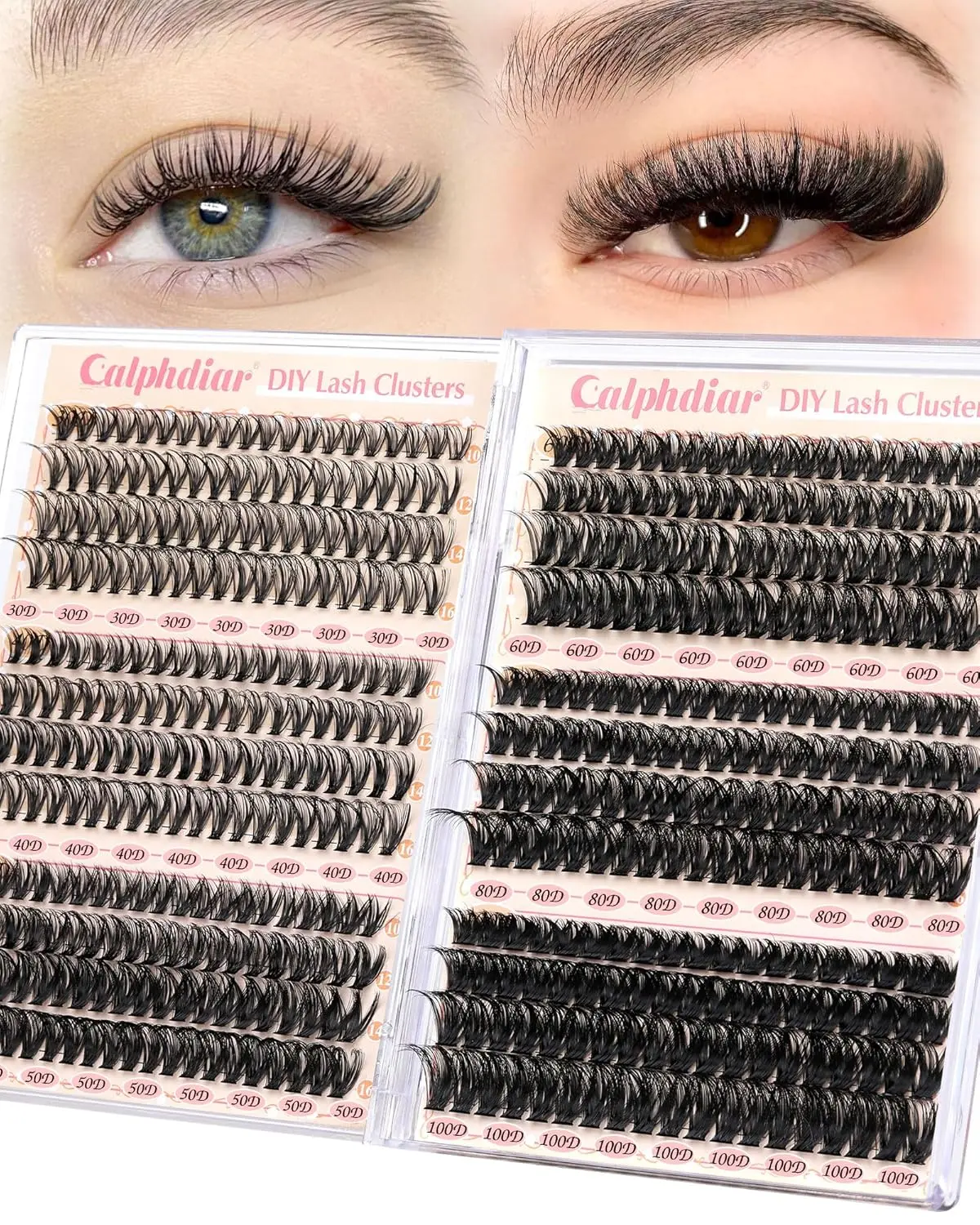 Eyelash Clusters 30D+40D+50D+60D+80D+100D Lash Clusters Wispy Individual Lashes 476PCS D-curly Lash Extension 10-16MM Natural Lashes Clusters DIY Cluster Eyelash Extensions