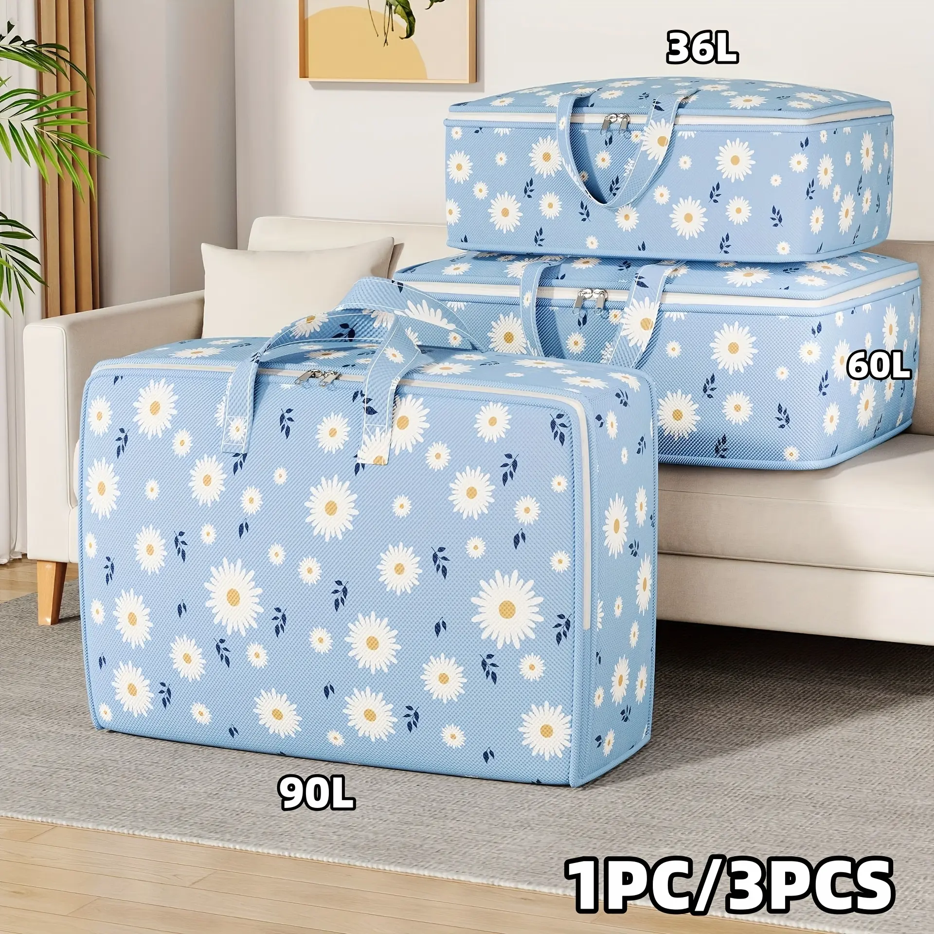 1pc/3pcs Large-Capacity Storage Bags with Zippers, Foldable And Portable. Ideal for Organizing Household Items, Suitable for Storing Quilts, Bed Sheets, Clothes, And Daily Essentials. Quilt Storage Bag, Clothing Storage Bag, Daily Storage Bag