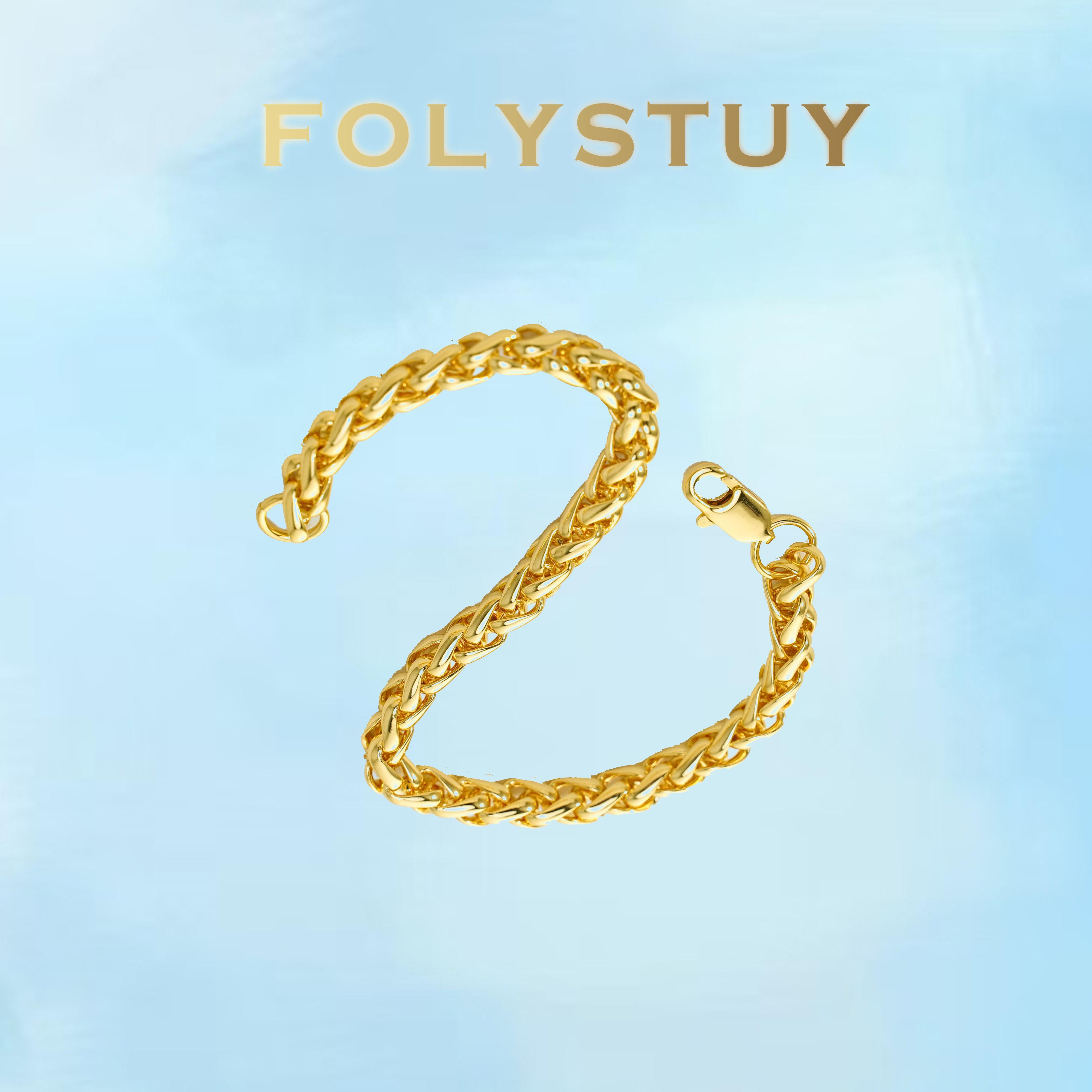[FOLYSTUY (W169)]Mens Classic Wheat Link Bracelet, 0.22" Width 8.27" Length Statement Wrist Accessory