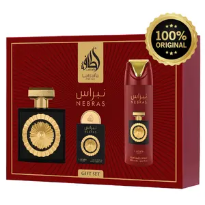 Lattafa Pride Nebras Multi-Pack Gift Set - Unisex Fragrance, 100ml EDP, 20ml EDP, 200ml Perfumed Spray - Sweet Fruity Warm Gourmand Scent with Vanilla, Rose, Amber, Musk Notes